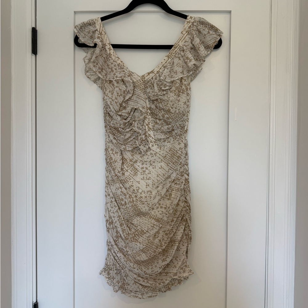 REVOLVE Cream and Brown Patterned Mini Dress